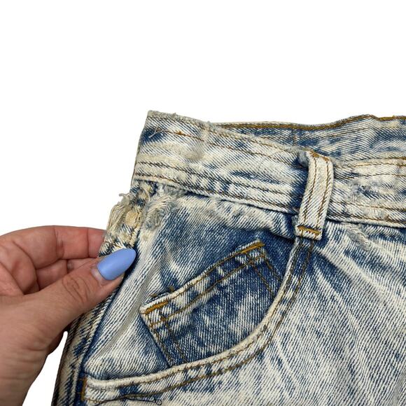 Vintage 90s High Waisted Embroidered Distressed Fray Hem Jean Shorts Girls 10 - Picture 5 of 9